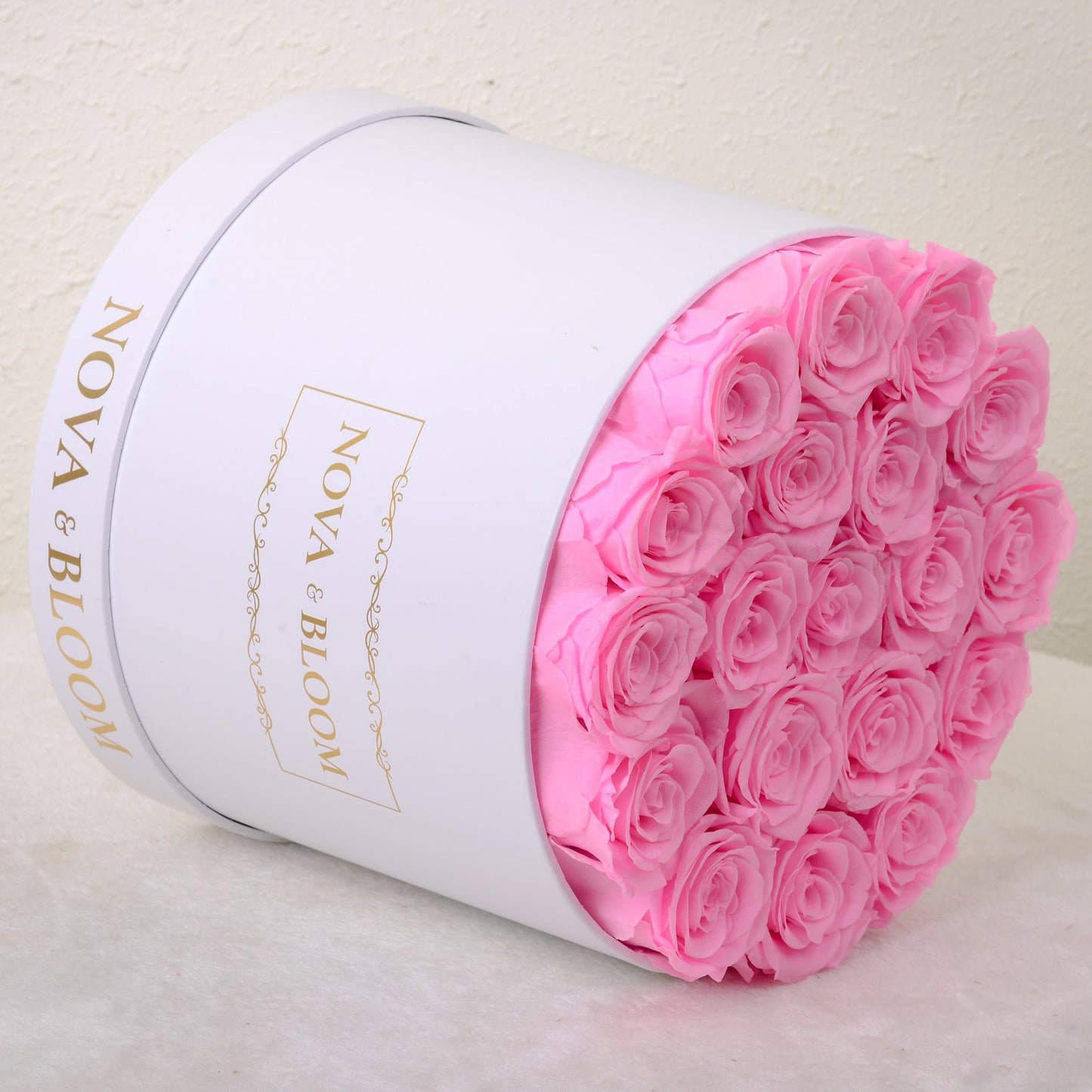 Large White Round Arrangement - Pink Preserved Roses - Side View