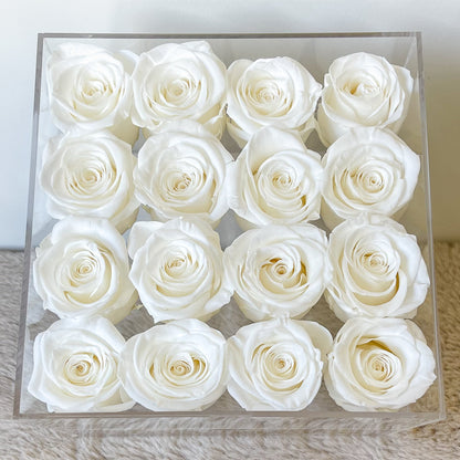 Large Acrylic Jewellery Box With White Preserved Roses - Top View